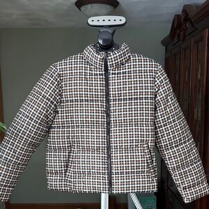 Time and Tru Brown and White Checkered Puffer Jacket
